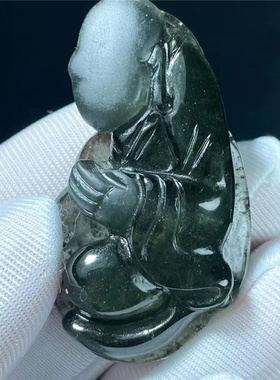 天然水晶绿幽灵雕刻无相佛配饰品男女款毛衣项链挂件吊坠特惠