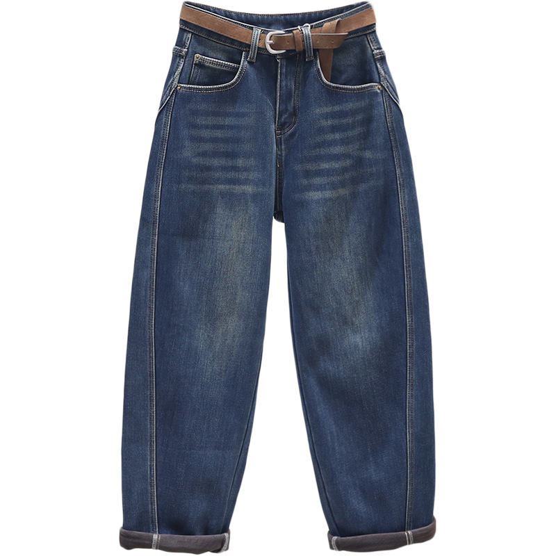 2025冬季加绒加厚牛仔裤女宽松显瘦哈伦裤潮流百搭时尚新款老爹裤 - 图3