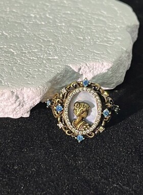 新品巴洛克女神复古戒指白贝雕女神宫廷做旧复古风中古开口戒指