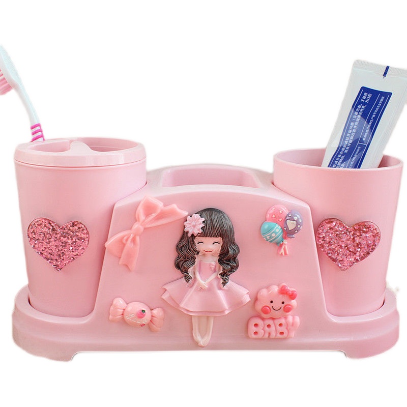 。卡通牙刷座家用浴室收纳盒创意可爱洗漱杯漱口杯牙膏牙刷架套装-图3