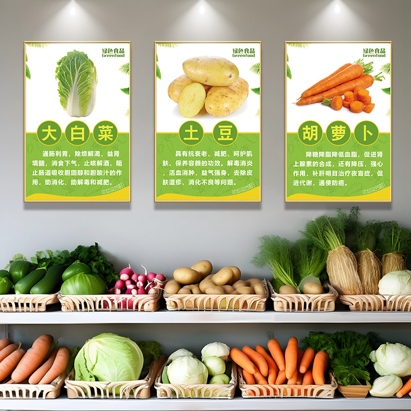 新品果蔬超市墙贴画蔬菜简介营养功效图水果店装饰墙贴纸海报KT板