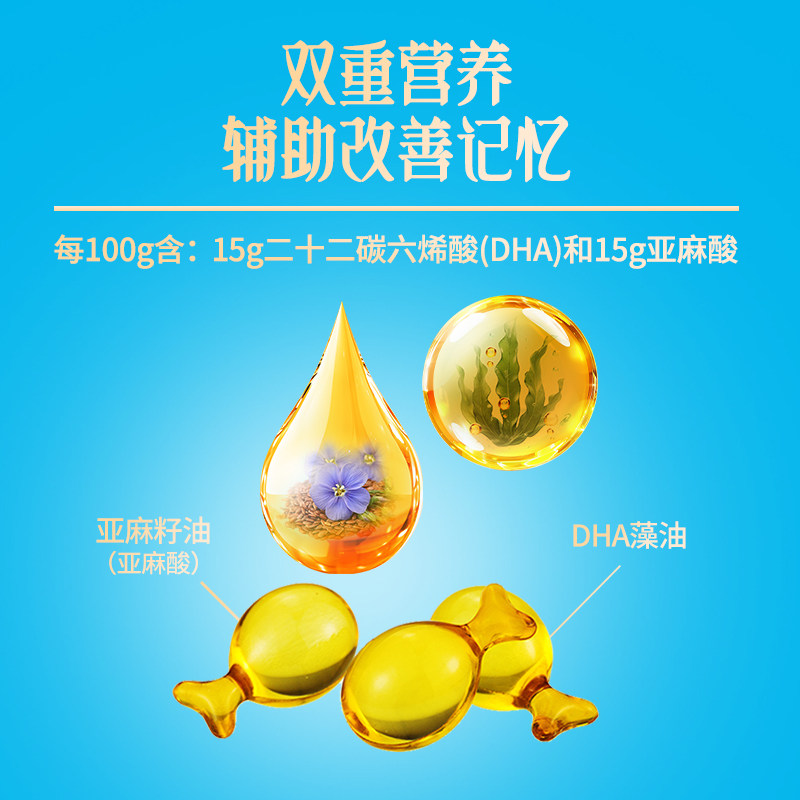 百合康牌DHA藻油亚麻籽油软胶囊辅助改善记忆0.5g/粒