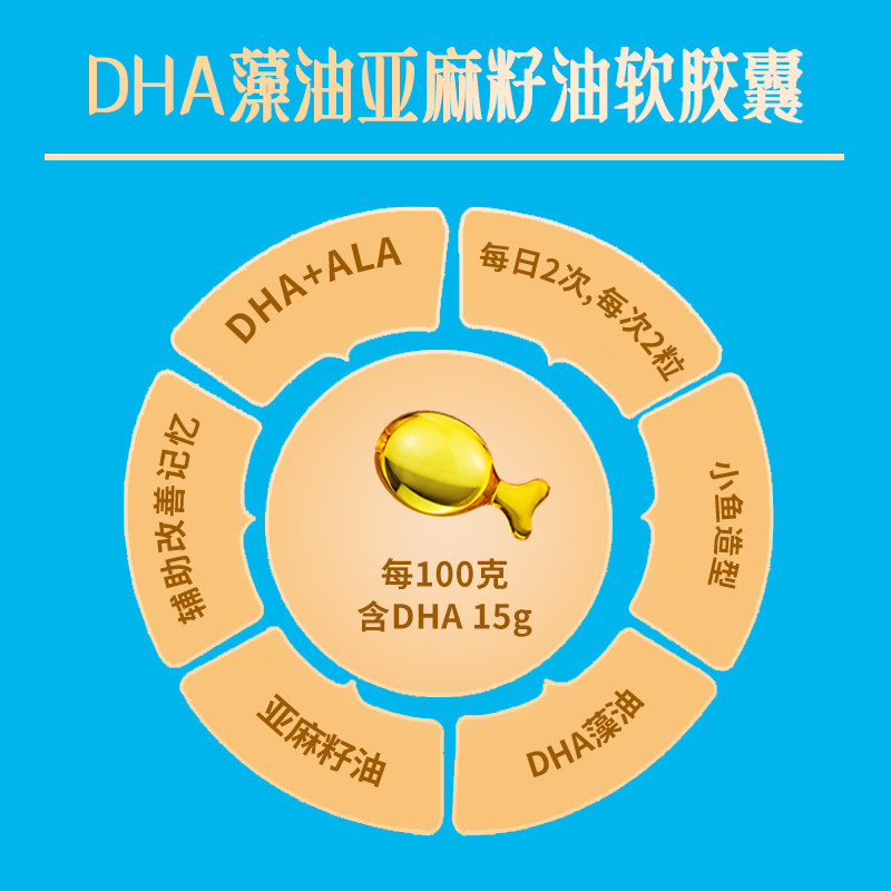 百合康牌DHA藻油亚麻籽油软胶囊辅助改善记忆0.5g/粒
