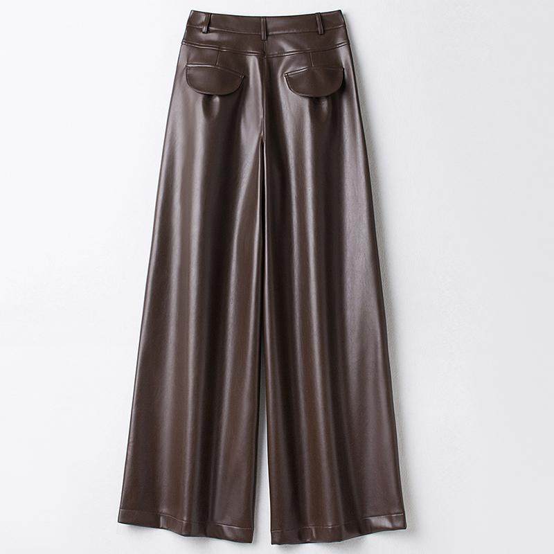 海宁真皮皮裤女高腰显瘦阔腿裤宽松直筒长裤时尚休闲裤2025年新款,淘宝优惠券,粉丝福利购,淘宝优惠卷