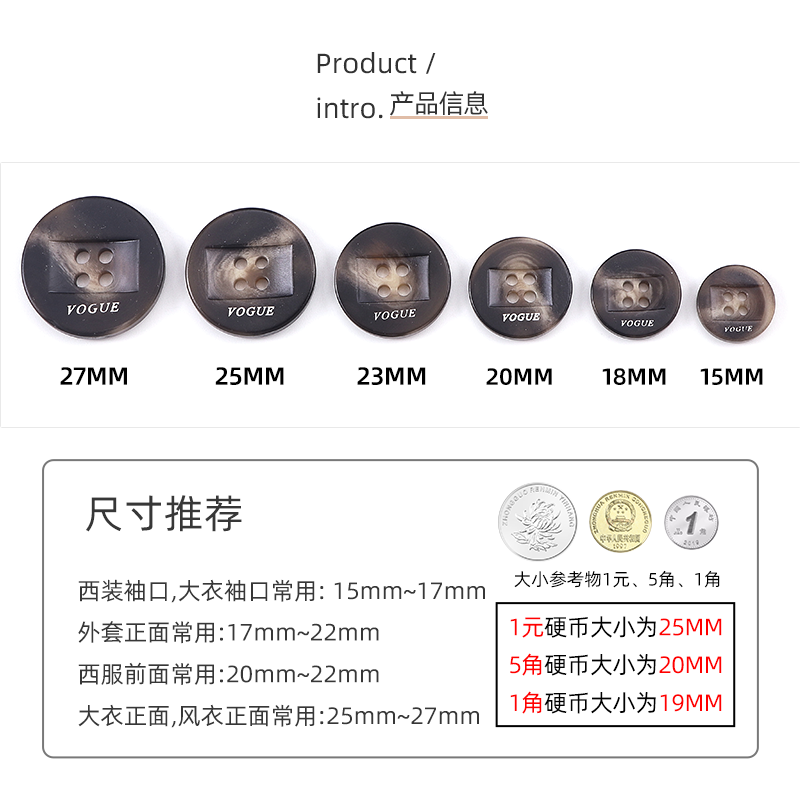 树脂扣子纽扣圆形男士女装西装风衣外套衣服裤子装饰扣哑光大衣扣 - 图2