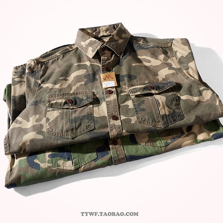 军旅风迷彩工装衬衫男休闲上衣外套百搭纯棉做旧水洗口袋长袖衬衣,淘宝优惠券,粉丝福利购,淘宝优惠卷