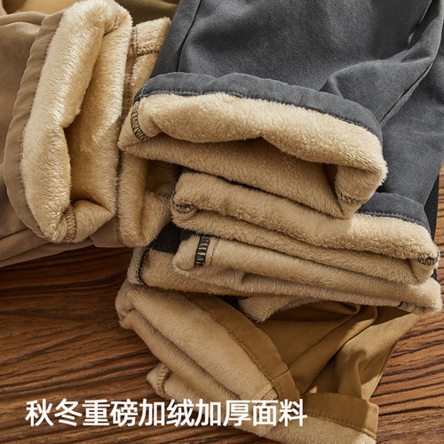 冬季加绒加厚微弹休闲裤男直筒美式复古简约CHINO工装锥形裤子潮 - 图0