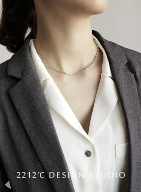 不对称ins纯银短项链