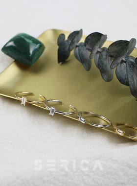 纯银超细方形锆石OL风开口戒指