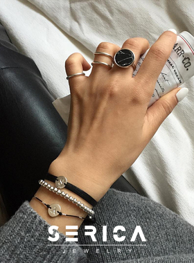 韩国黑白大理石纹情侣戒指