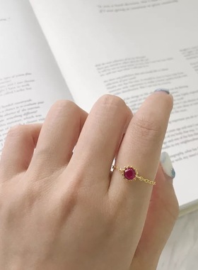 日韩风纯银红宝石可调节戒指