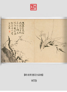 M明徐渭墨花九段卷古画国画复制仿古绘画宣纸画心长卷风景花草