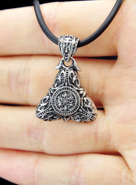 斯巴达伊利亚特三角 镀白金吊坠 男女复古项链 配黑皮绳1