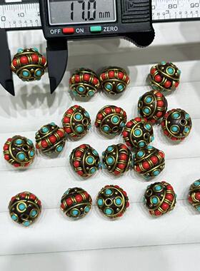 精工尼泊尔工艺黄铜镶嵌隔珠桶珠手工DIY手链串珠文玩佛珠饰品