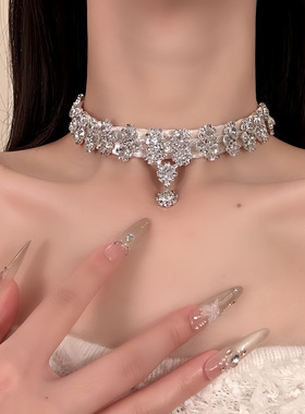 HEY TAO爆闪满钻丝绒choker项链女冬季千金感礼服颈链配饰锁骨链