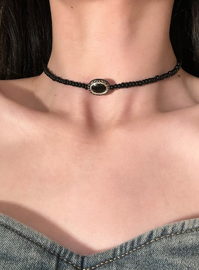 HEY TAO复古vintage颈链巴洛克黑金串珠项链女小众个性百搭锁骨链
