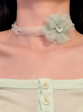 HEY TAO春夏小清新薄纱花朵choker项链甜美氛围感颈链配饰锁骨链