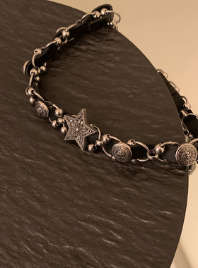 HEY TAO重工设计皮质编织五角星项链轻奢小众个性气质颈链choker