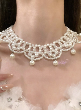 HEY TAO复古宫廷风多层珍珠choker项链女小众气质颈链配饰锁骨链