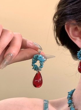 HEY TAO不规则天然石串珠吊坠项链女款小众设计高级感撞色锁骨链