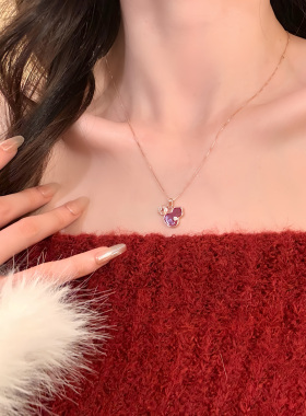 HEY TAO新年红色滴釉发财葫芦吊坠项链轻奢金色锁骨链配饰毛衣链