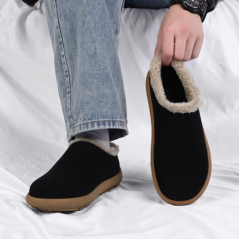2025冬季新款软底休闲男鞋防滑半拖鞋加绒保暖乐福鞋平底加厚棉鞋,淘宝优惠券,粉丝福利购,淘宝优惠卷