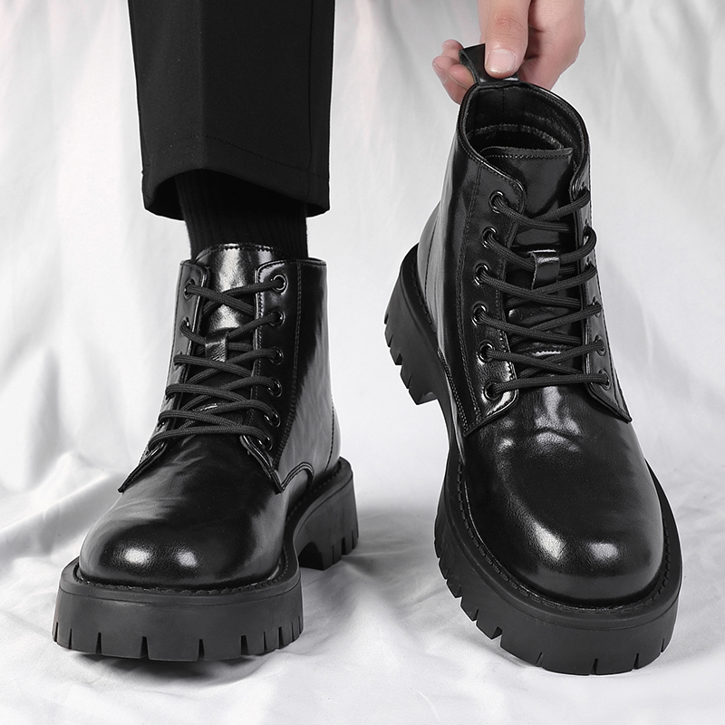 马丁靴男士真皮潮流棉鞋冬季加绒保暖工装靴子高帮男鞋雪地靴男款 - 图0