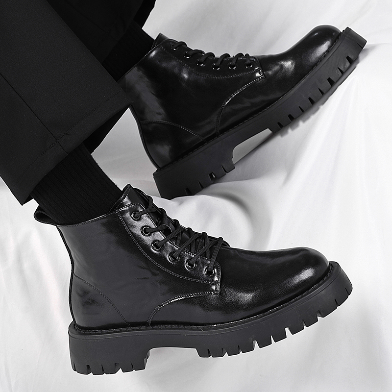 马丁靴男士真皮潮流棉鞋冬季加绒保暖工装靴子高帮男鞋雪地靴男款 - 图1