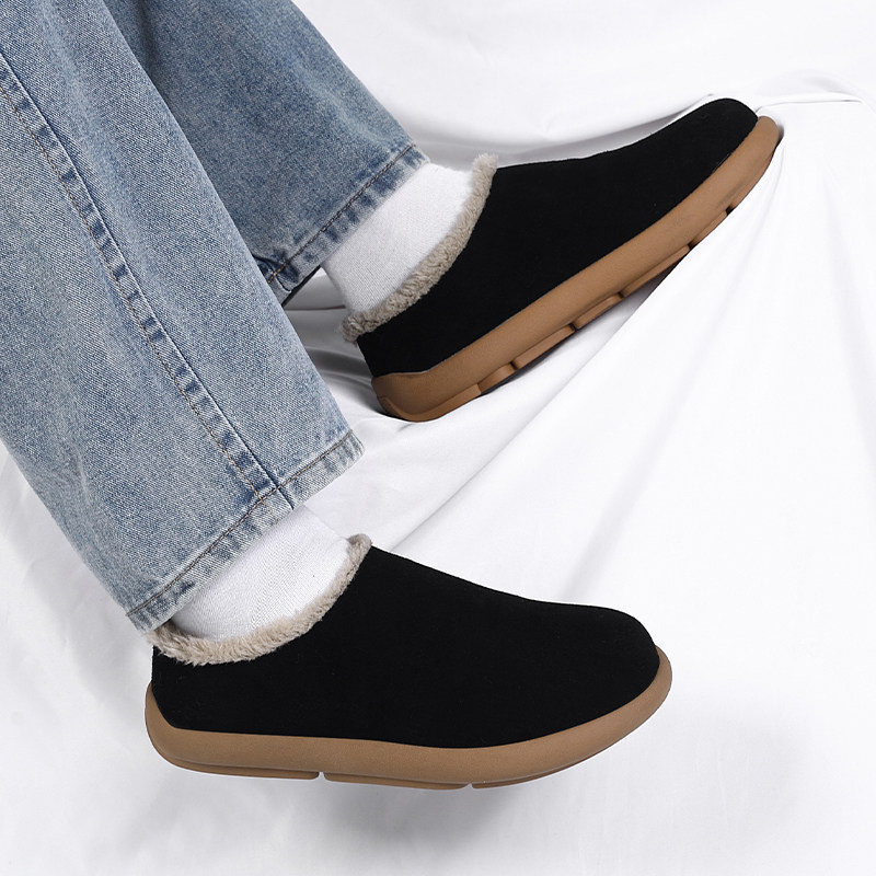 2025冬季新款软底休闲男鞋防滑半拖鞋加绒保暖乐福鞋平底加厚棉鞋,淘宝优惠券,粉丝福利购,淘宝优惠卷
