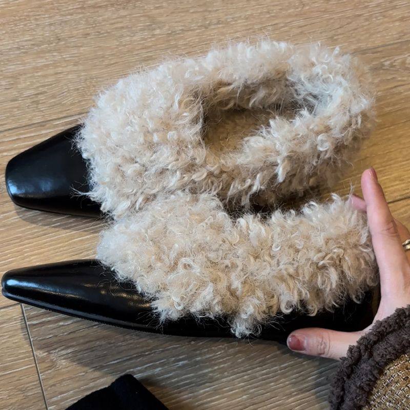 一脚蹬冬季毛毛鞋女2024新款内增高法式平底加绒黑色单鞋,淘宝优惠券,粉丝福利购,淘宝优惠卷