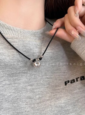 国潮民族风福字吊坠黑绳锁骨链