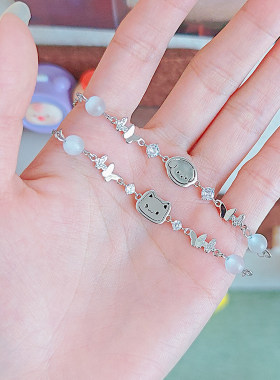 925银小猫小狗情侣手链ins小众设计可爱精致男女生520情人节礼物