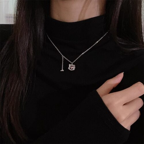 ins风粉色小猫咪项链女生轻奢小众高级感凯蒂猫锁骨链送女友礼物 - 图1