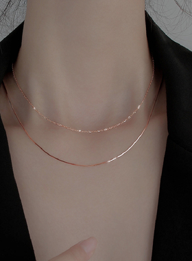 s925银素链双层叠戴蛇骨项链高级感轻奢小众气质choker锁骨链颈带