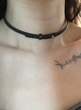 黑色皮带扣choker项链小众设计感日常百搭短款项圈极简颈环甜酷风