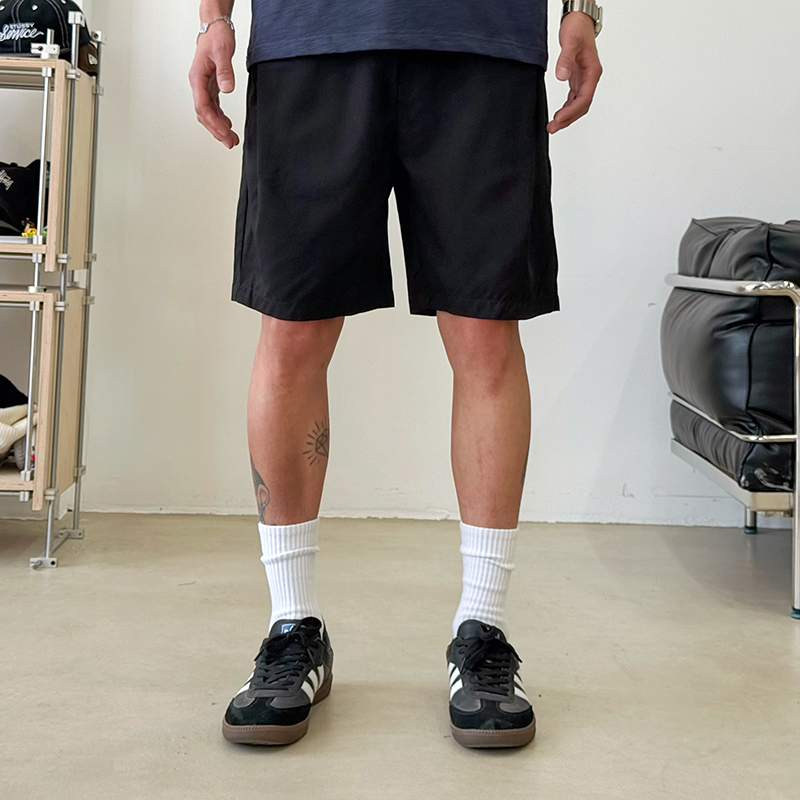 BurnBro「透气顺滑」美式纯色休闲西裤男百搭宽松百搭五分短裤子 - 图0