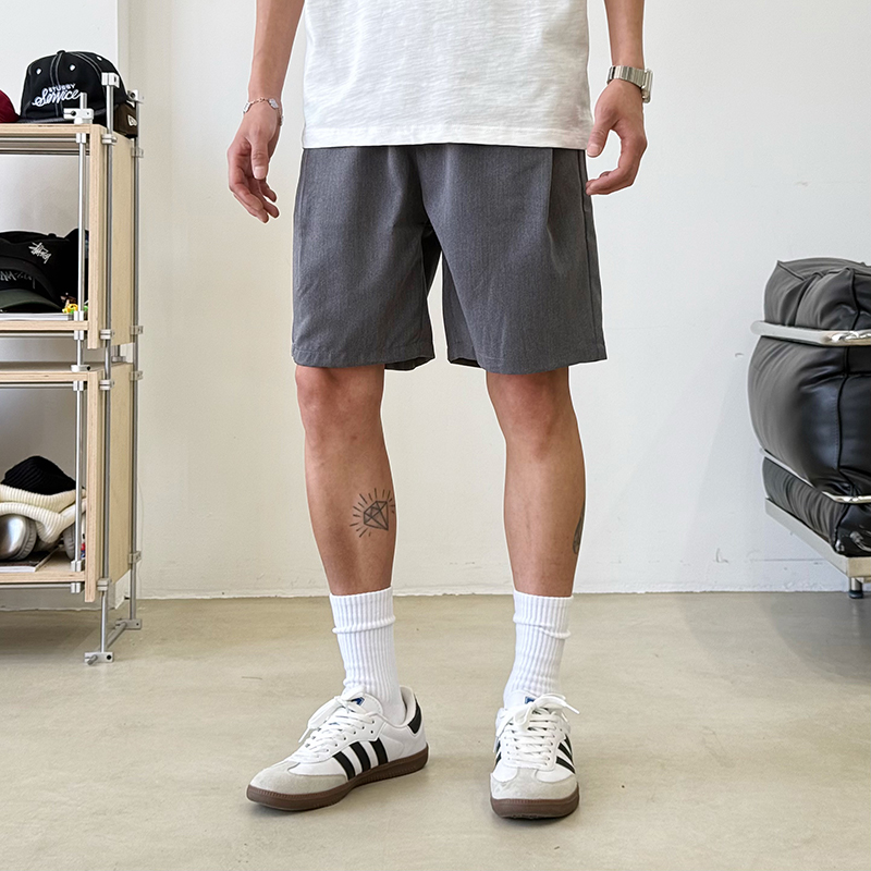 BurnBro「透气顺滑」美式纯色休闲西裤男百搭宽松百搭五分短裤子 - 图1