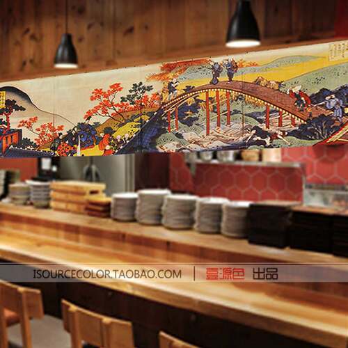 日式风景寿司店暖帘吧台专用布帘家用厨房餐厅隔断布艺门帘可定制 - 图2