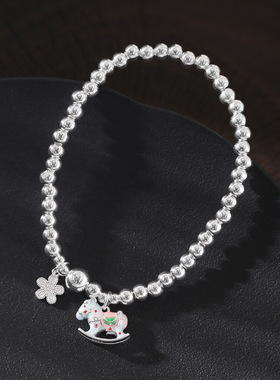 925纯银彩色木马花朵圆珠手链