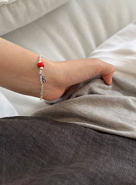 925纯银红色滴油草莓手链