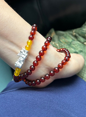 月光女神 999足银招财纳福貔貅血珀手链项链女简约时尚一款两戴首