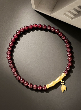 月光女神 925纯银石榴石竹节手链女简约新中式国风天然石设计手串