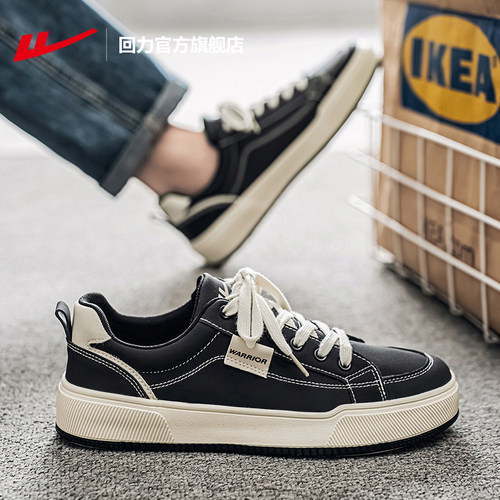 回力板鞋男款2025新款冬款潮流百搭运动休闲鞋子男鞋黑色帆布鞋男 - 图0