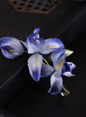 青鸢非遗手工真丝绒花芙蓉发簪