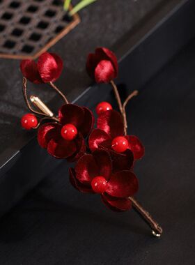 国风非遗手工蚕丝绒花新娘头饰