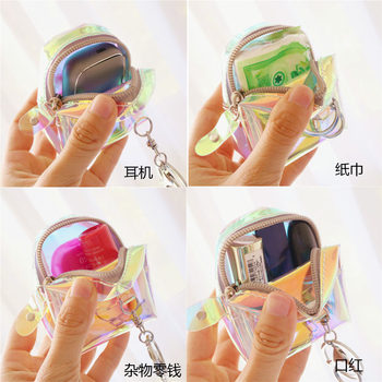 2024 ສະບັບພາສາເກົາຫຼີໃຫມ່ Transparent Laser Love Coin Purse Mini Cute Female Student School Bag Jelly Coin Bag