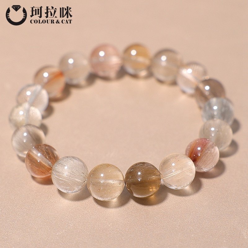 珂拉咪/K160 天然巴西彩兔毛晶手链男女款 兔毛水晶手串 一物一图 - 图0