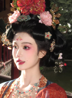 新唐风贵妃造型古装汉服凤冠发簪流苏步摇宫廷发钗牡丹花头饰配饰