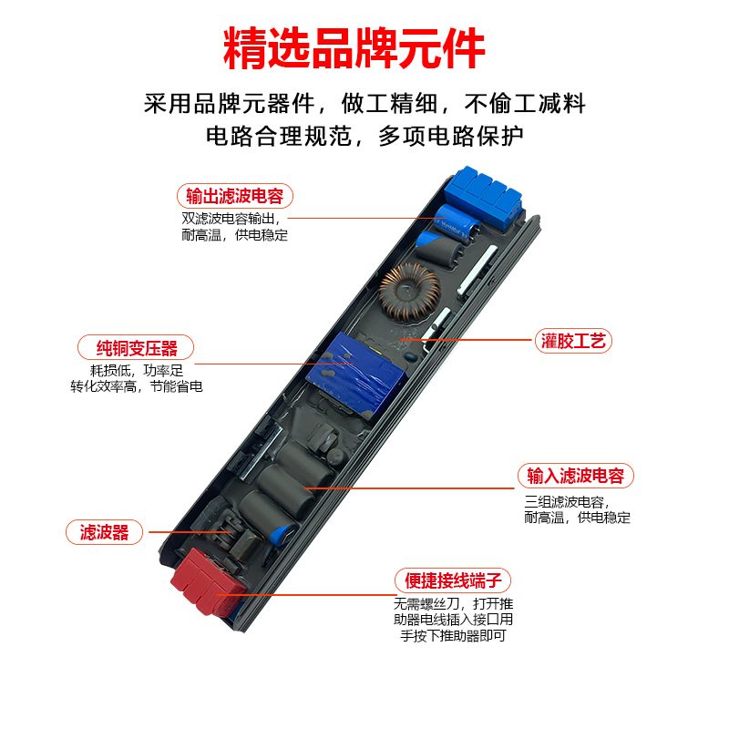 LED半灌胶静音开关电源宽电压AC100至265V转DC24V线型灯带变压器-图2