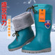 冬新款加绒雨靴高筒保暖水靴加厚长绒雨鞋一体加棉套防滑水胶鞋女